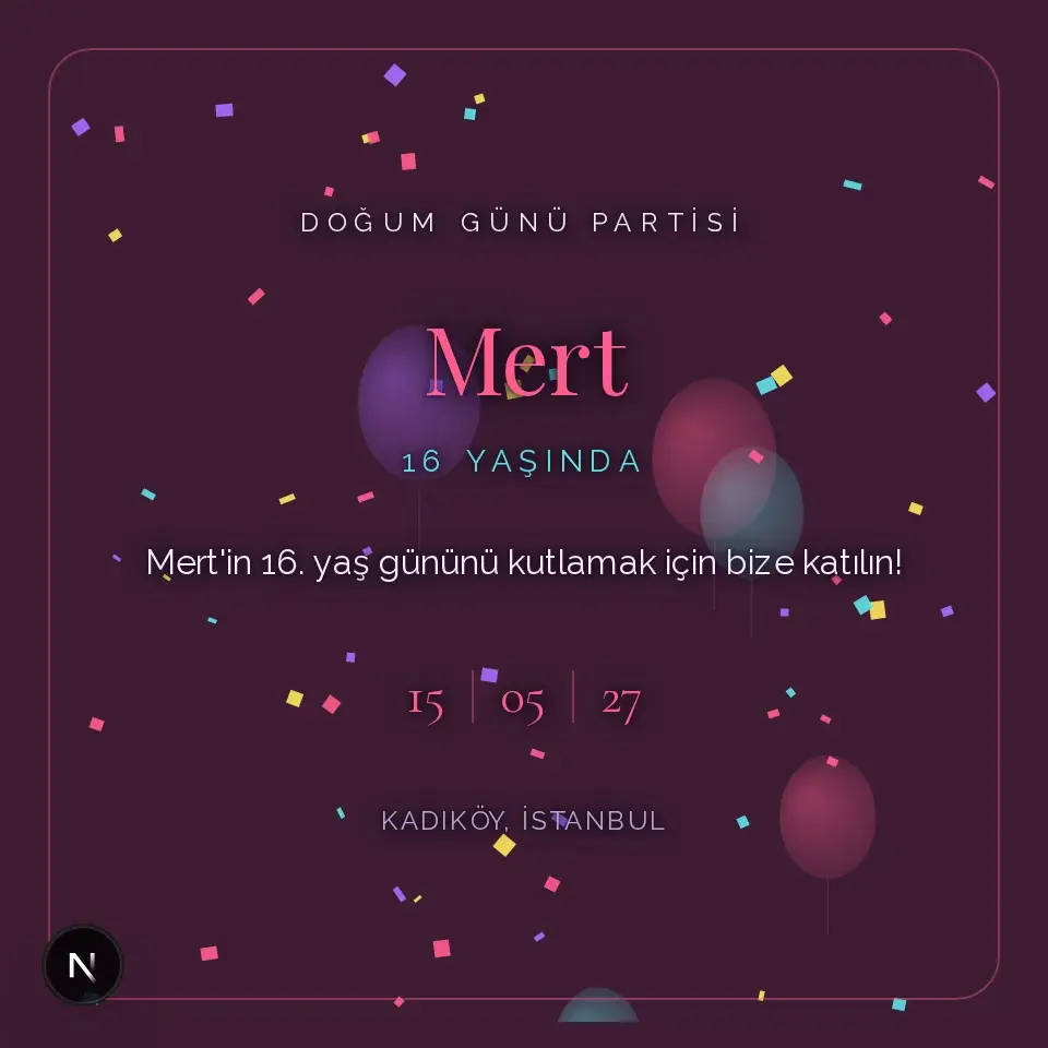 Gece Parti Konfeti Davetiye Web Sitesi