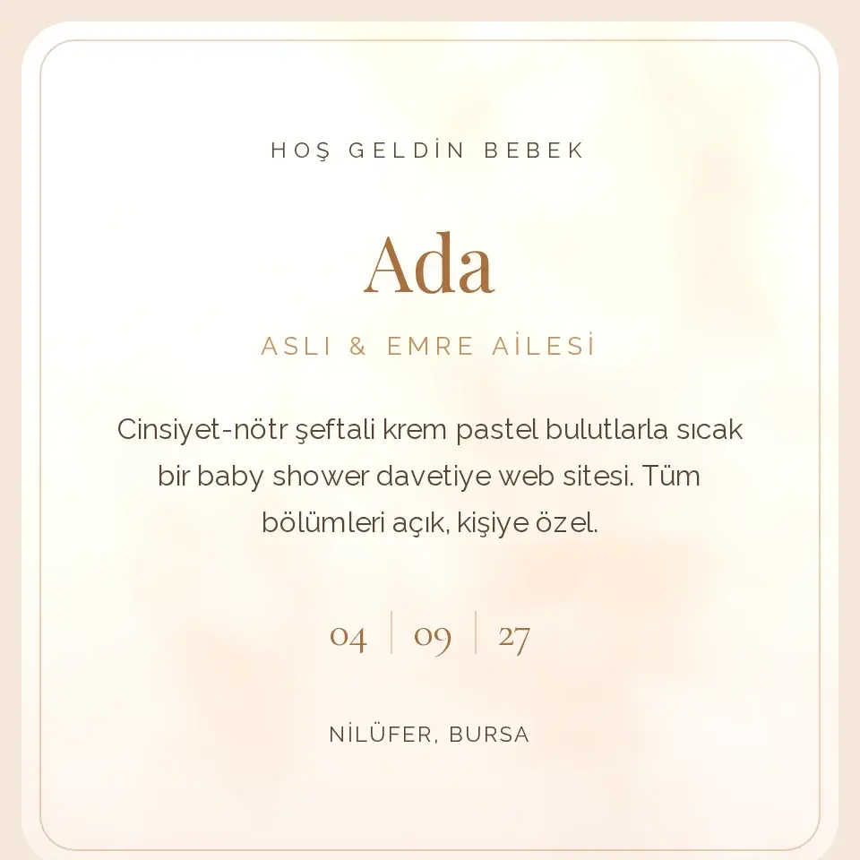 Şeftali Krem Pamuk Davetiye Web Sitesi