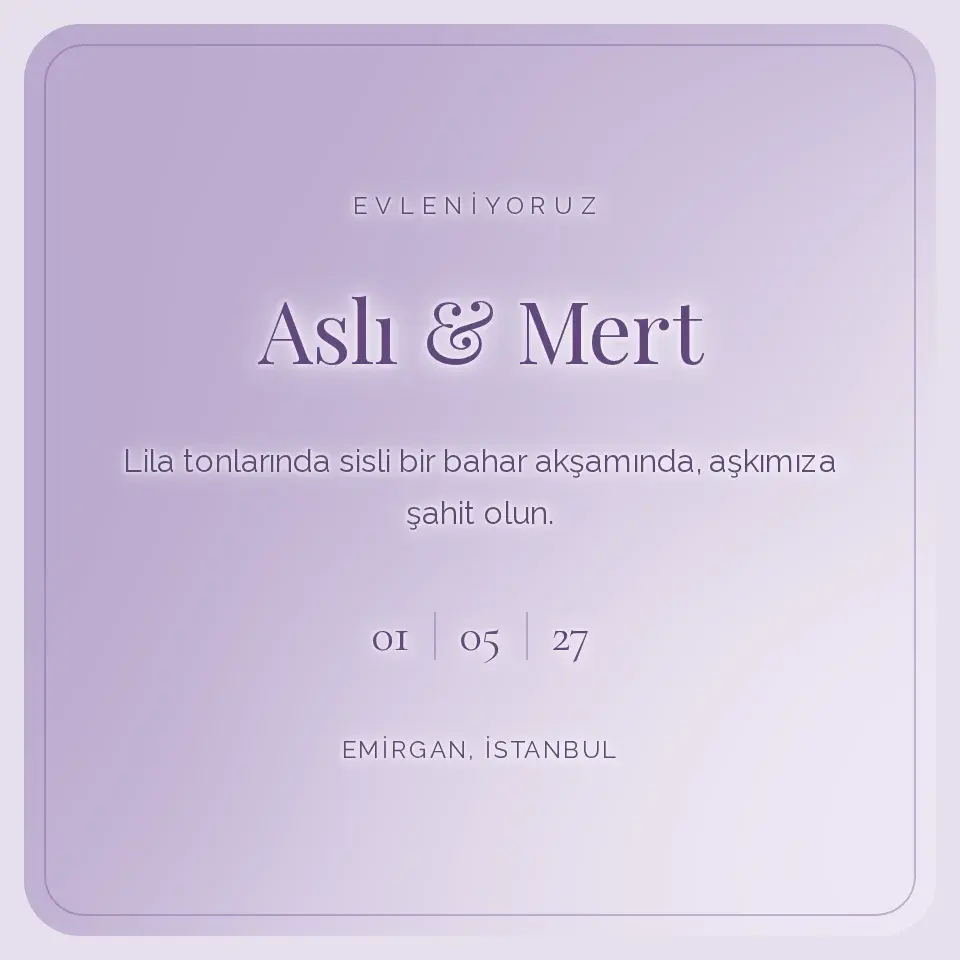 Lila Sedef Davetiye Web Sitesi — Sakin Hareket