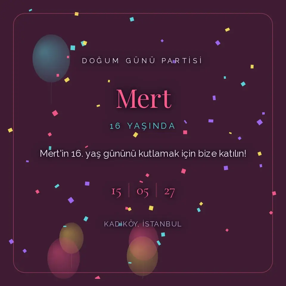 Gece Parti Konfeti Davetiye Web Sitesi